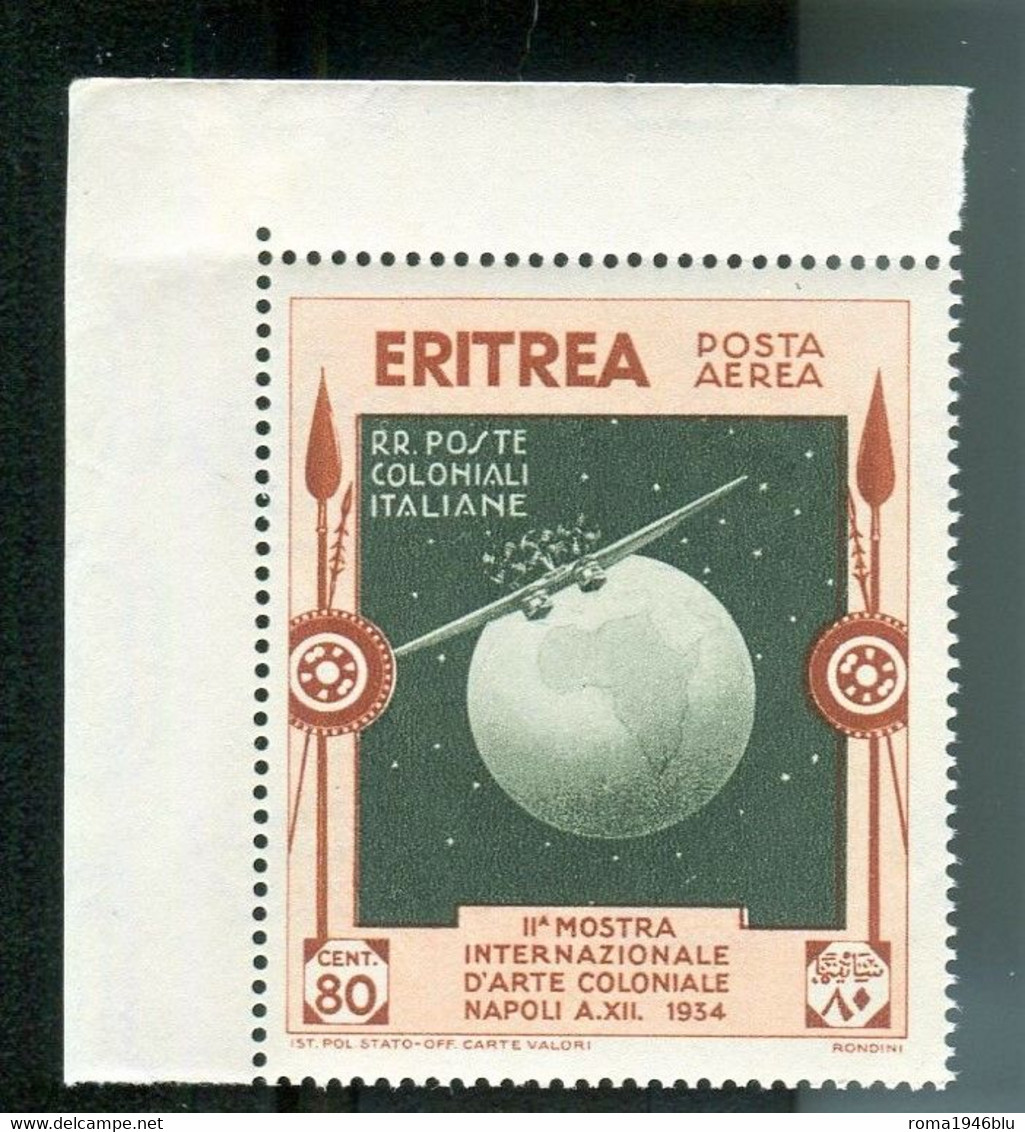 ERITREA 1934 ARTE COLONIALE POSTA AEREA  80 C.** MNH - Eritrea