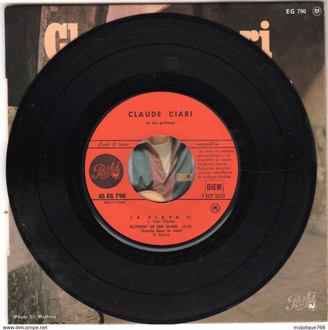 Disque De Claude Ciari - La Playa - Pathé EG 790 - France 1964 - - Country Y Folk