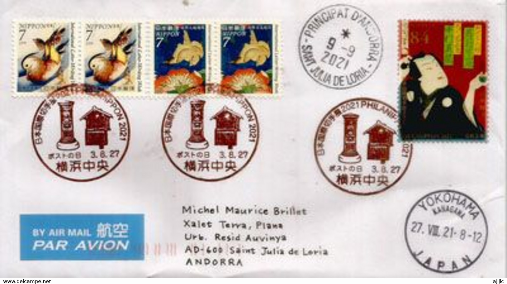 Philanippon 2021: Celebrating 150 Years Of Service.  FDC Letter From Yokohama, Sent To Andorra, With Arrival Postmark - Storia Postale