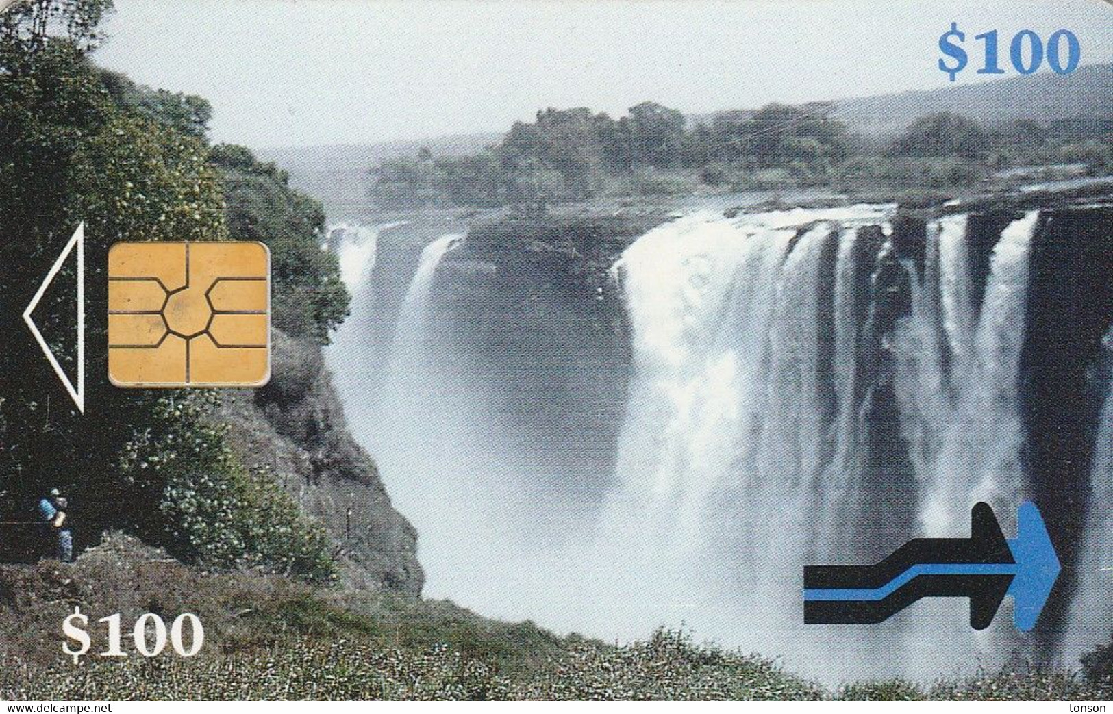 Zimbabwe, ZIM-02, $100, Waterfalls, 2 Scans. - Zimbabwe