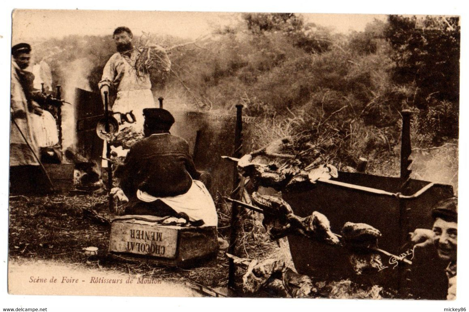 Métiers --Scène De Foire--Rotisseurs De Moutons  (très Animée-pub Chocolat MENIER Sur Caisse)........ à Saisir - Fliegende Händler