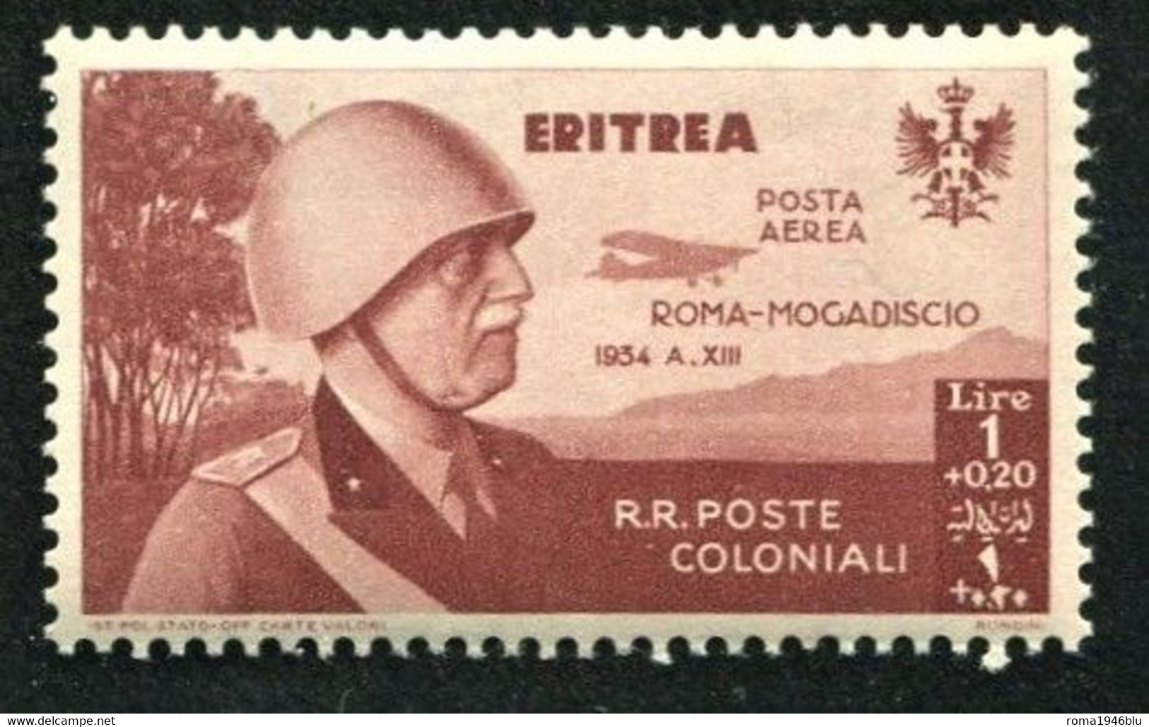 ERITREA 1934 POSTA AEREA  VOLO ROMA-MOGADISCIO 1L. + 20 C. ** MNH - Eritrea