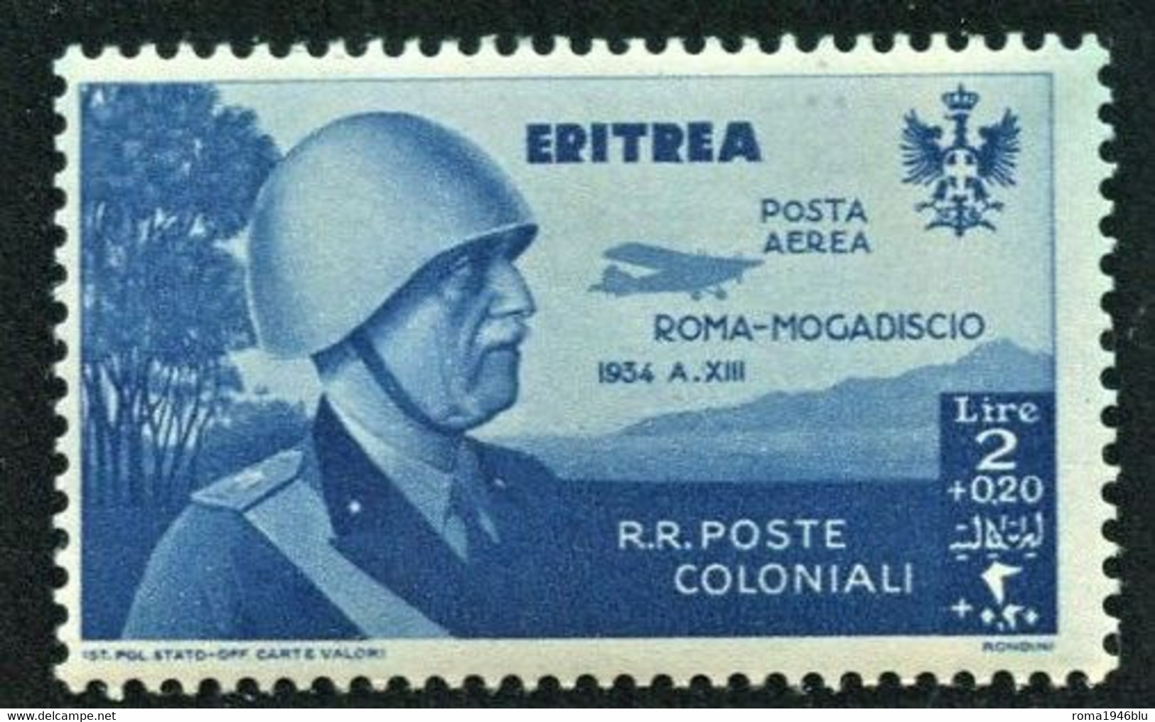 ERITREA 1934 POSTA AEREA  VOLO ROMA-MOGADISCIO 2 L. + 20 C. ** MNH - Eritrea