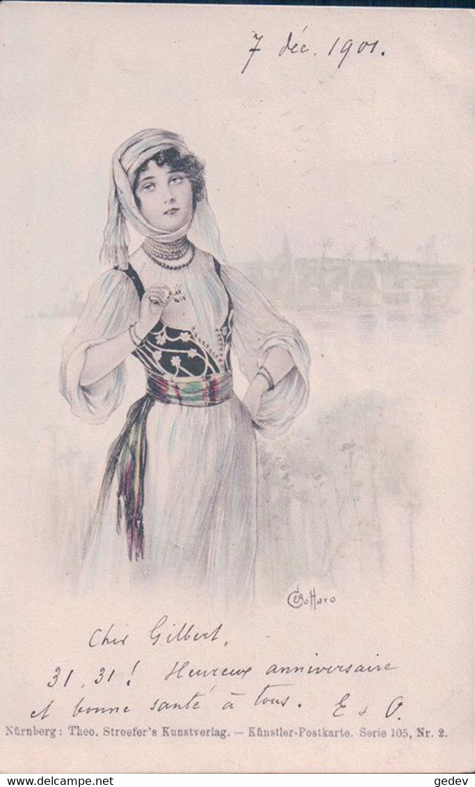 Bottaro Illustrateur, Jeune Fille En Costume (7.12.1901) - Bottaro