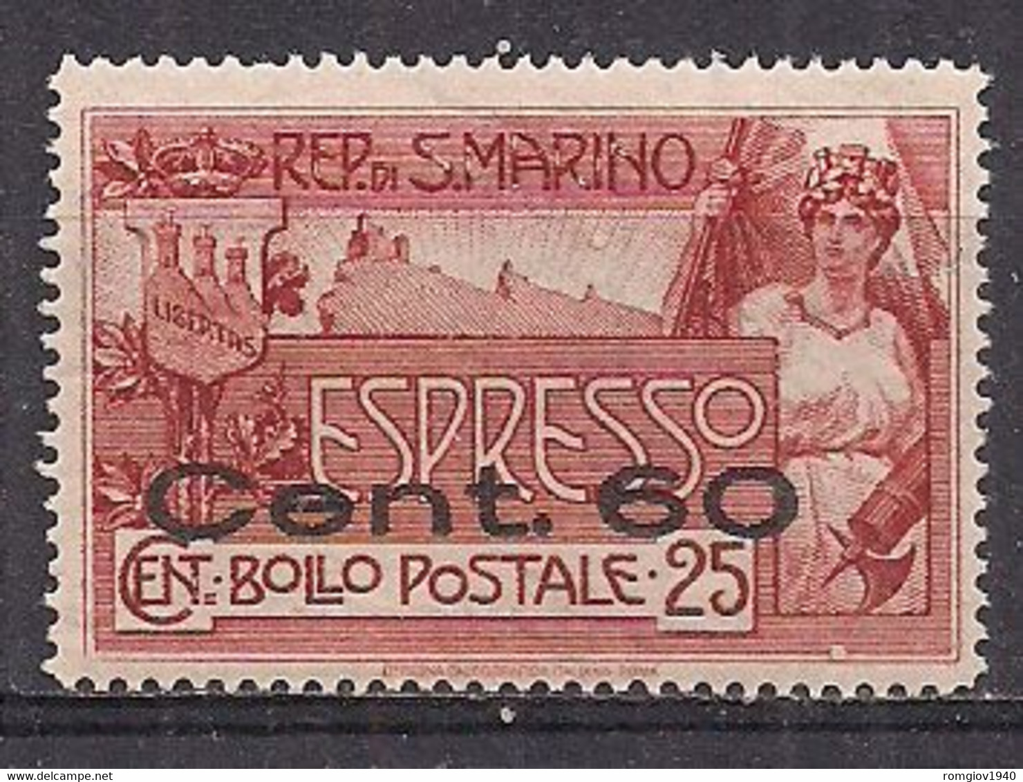 SAN MARINO 1923 ESPRESSI  FRANCOBOLLO SOPRASTAMPATO SASS. 3 MLH VF - Express Letter Stamps