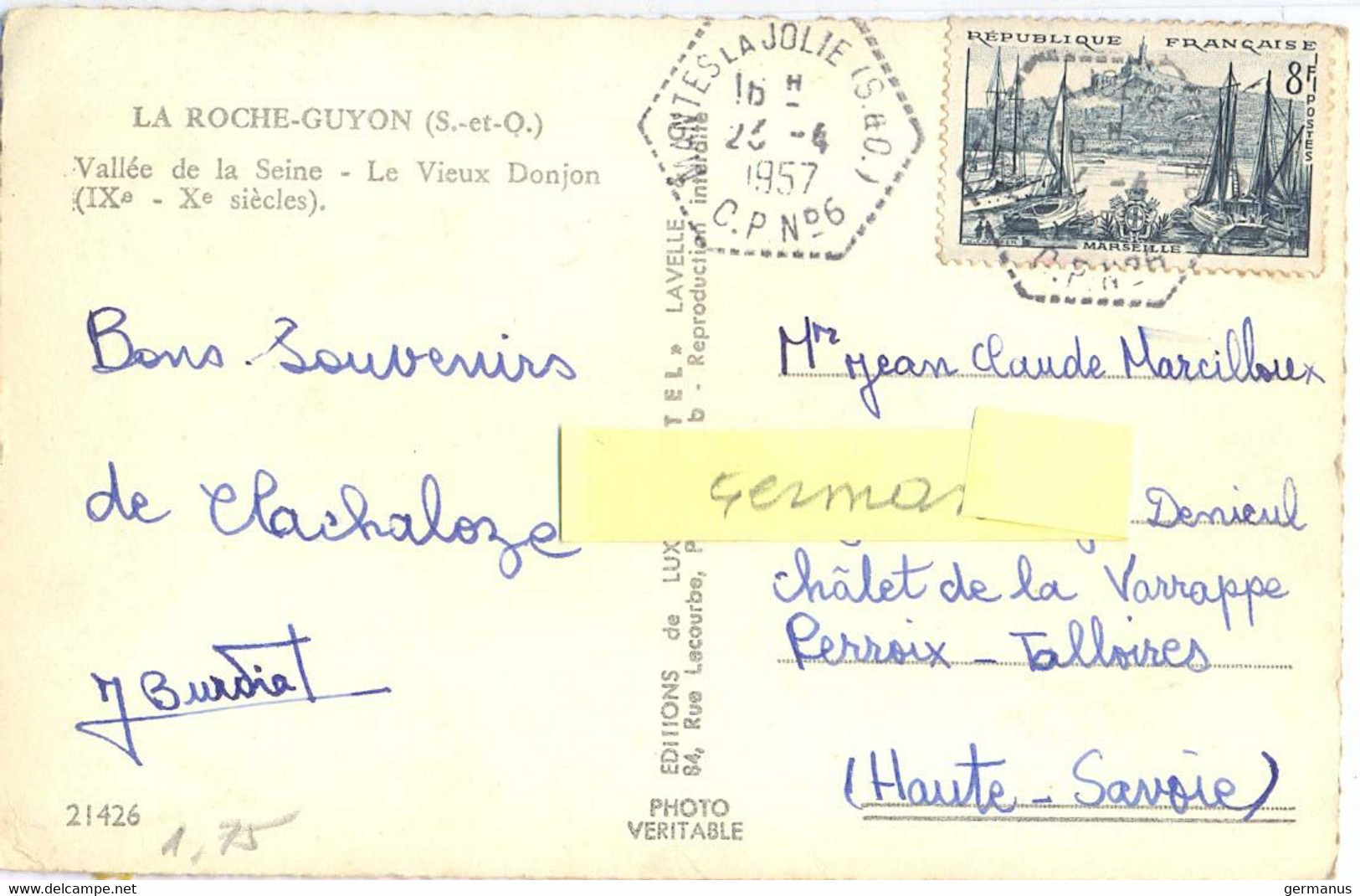 POSTE AUTOMOBILE RURALE : C.P. N° 6 MANTES LA JOLIE (S. & O.) SEINE ET OISE TàD Du 23-4-1957 - Manual Postmarks