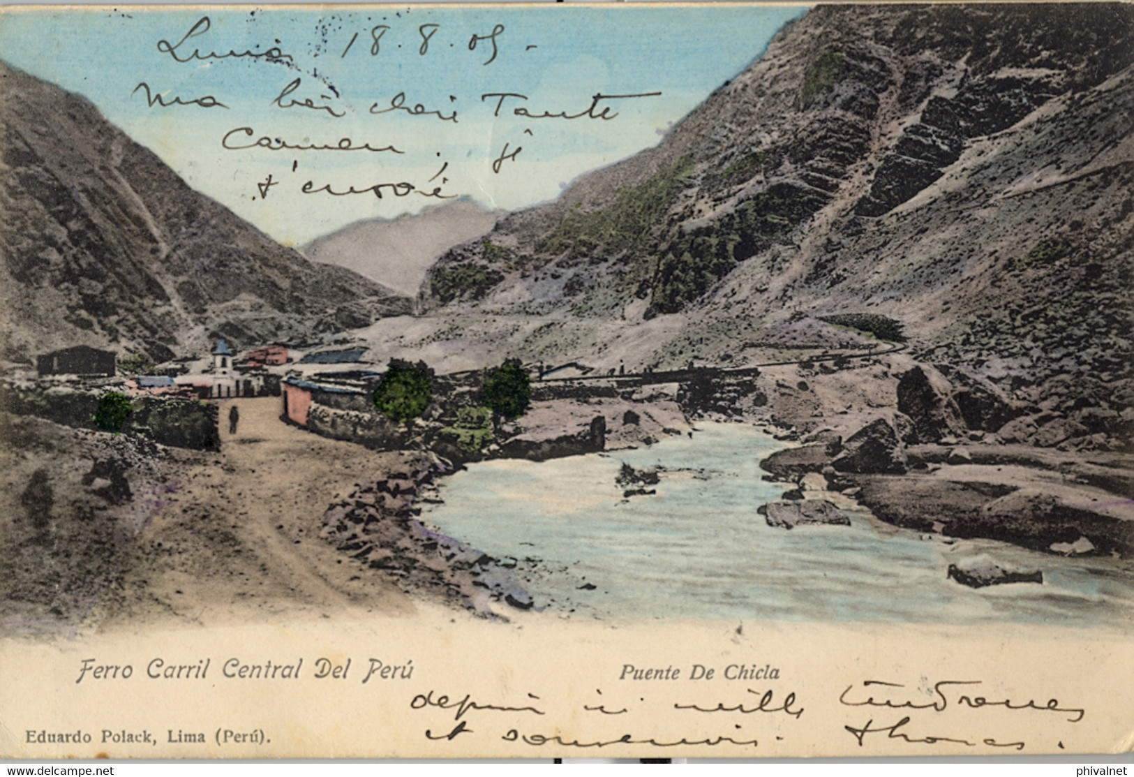 1905 PERÚ , T.P. CIRCULADA VIA PANAMÁ , LIMA - ROTTENBUCH , LLEGADA , FERROCARRIL CENTRAL DE PERÚ , PUENTE DE CHICLA - Perú