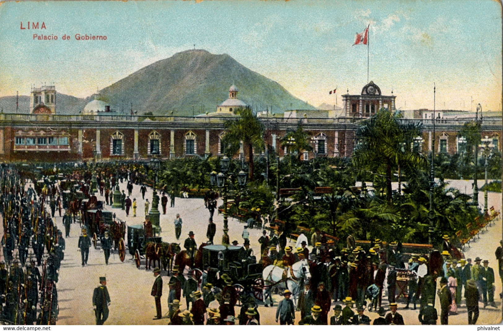 1912 PERÚ , T.P. CIRCULADA , CALLAO - NERVI , LLEGADA MAT. TIPO " SQUARED CIRCLE " , LIMA - PALACIO DE GOBIERNO - Pérou