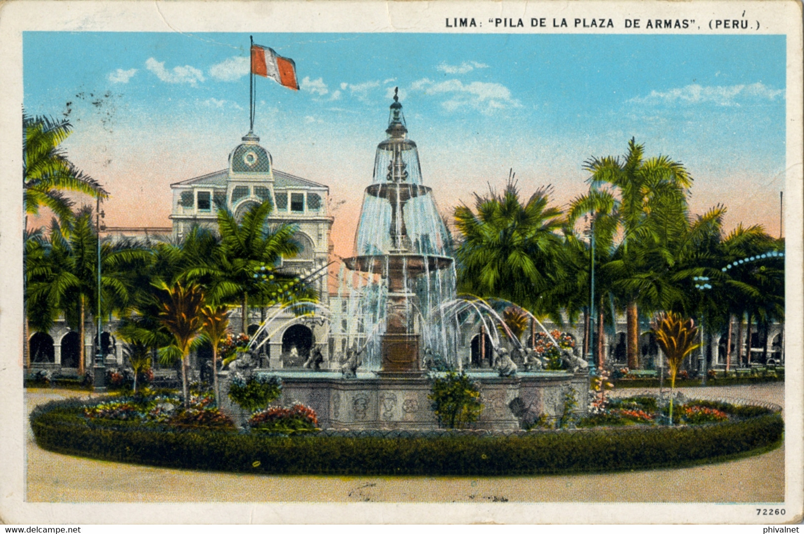 1928 PERÚ , T.P. CIRCULADA , LIMA - BASILEA , PILA DE LA PLAZA DE ARMAS - Perú