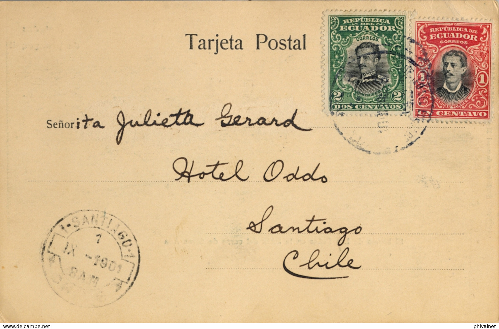 1901 ECUADOR , T.P. CIRCULADA , GUAYAQUIL - SANTIAGO , EL BARRIO DE LAS PEÑAS EN LA FALDA DEL CERRO DE SANTA ANA - Ecuador