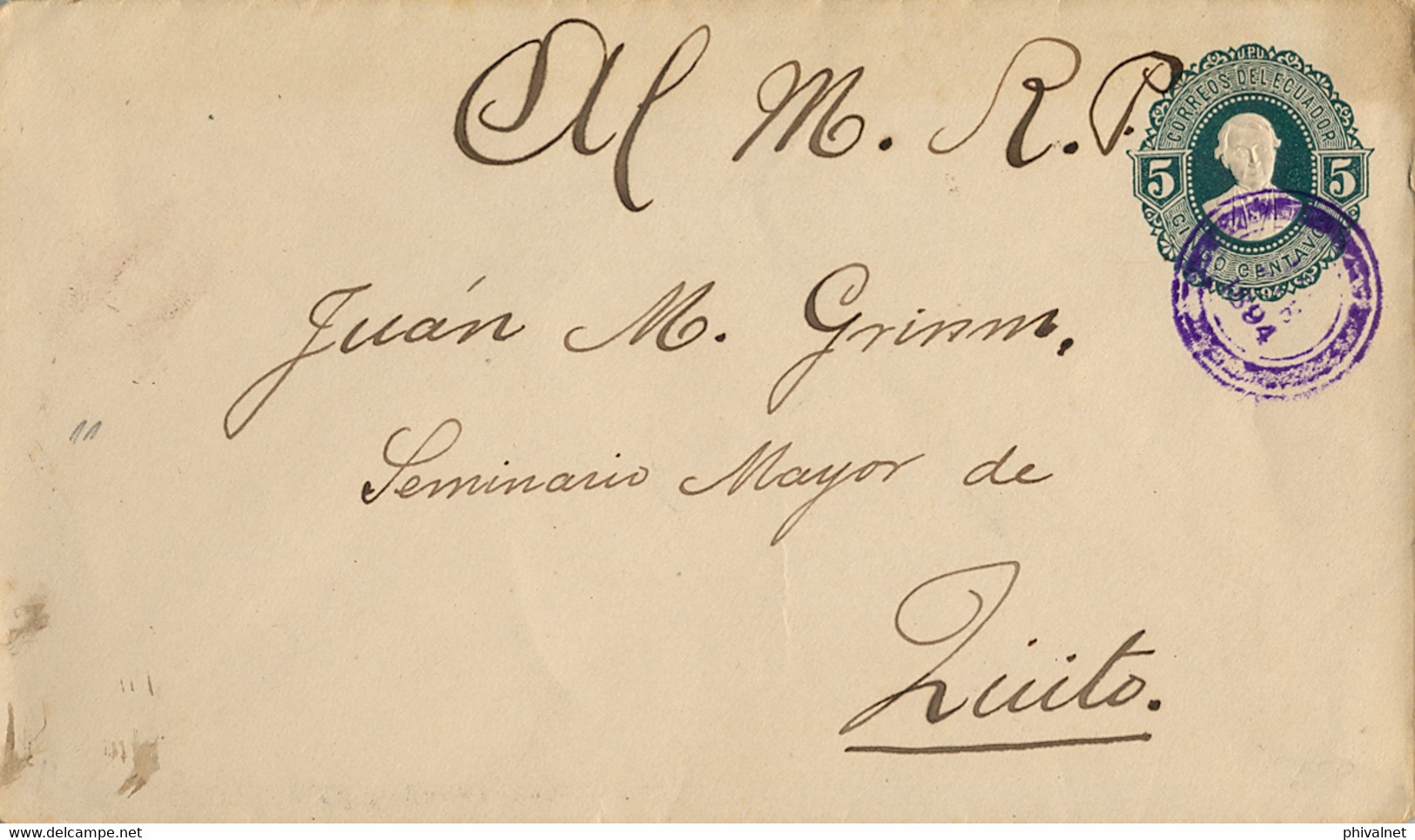 1894 ECUADOR , STATIONERY / ENTERO POSTAL CIRCULADO A QUITO - Ecuador