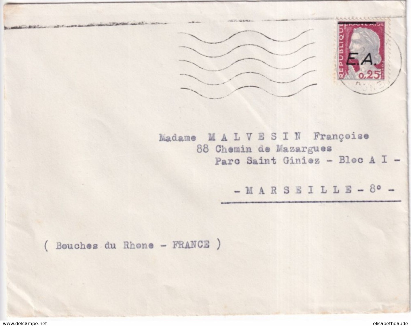 1962 - ETAT ALGERIEN / SURCHARGE "EA" - MARIANNE DE DECARIS - ENVELOPPE De TEBESSA ! => MARSEILLE - Algerien (1962-...)