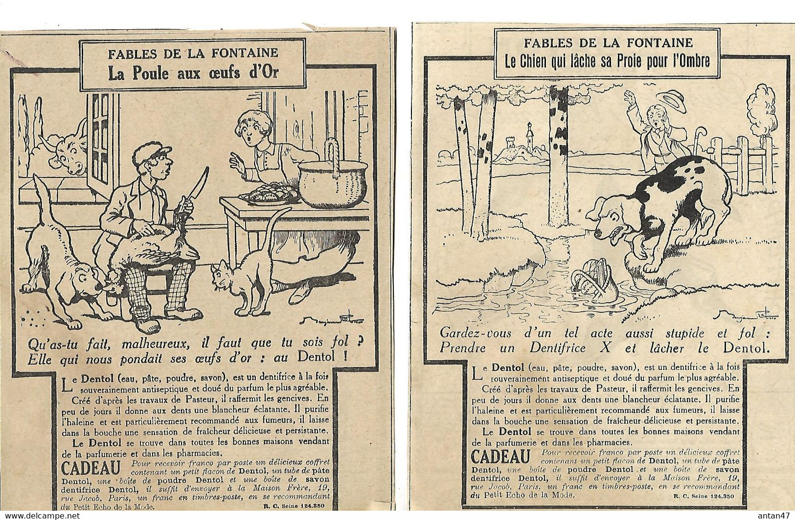 Humour / 15 Pub Coupures Journal / Fables De LA FONTAINE / DENTOL, LABARRAQUE, GUYOT Illustrateur B RABIER - Publicidad