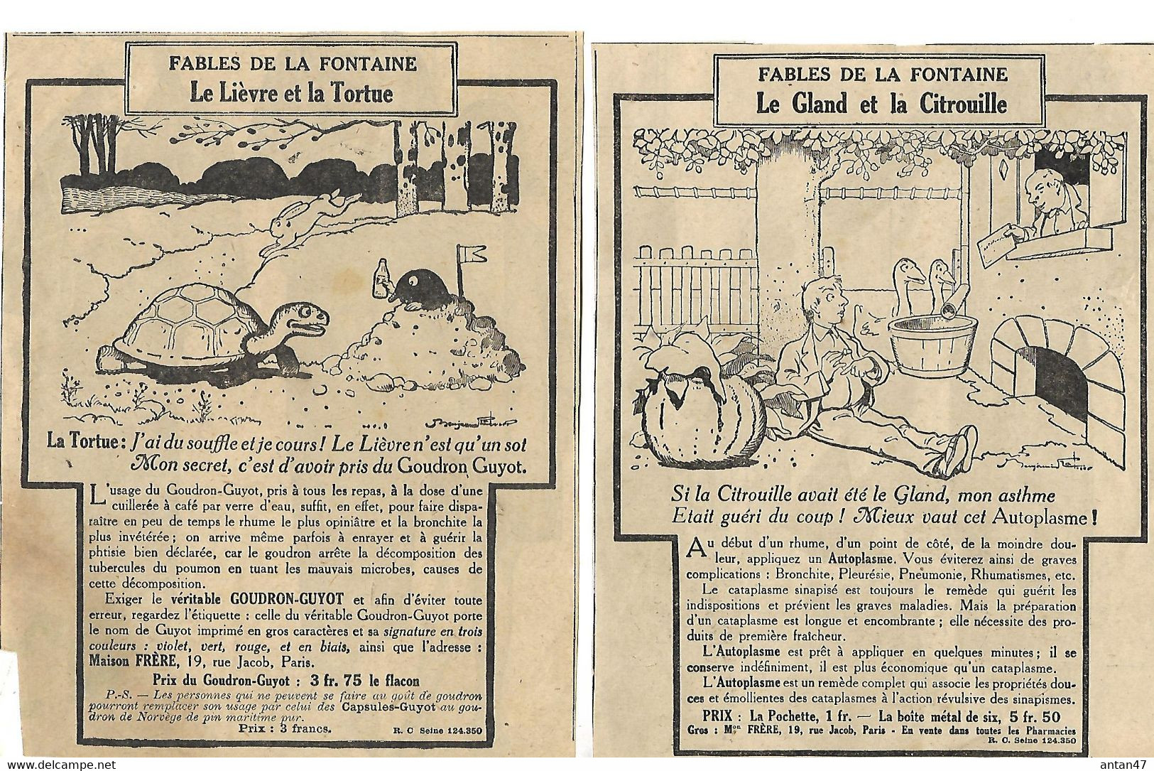 Humour / 15 Pub Coupures Journal / Fables De LA FONTAINE / DENTOL, LABARRAQUE, GUYOT Illustrateur B RABIER - Publicidad