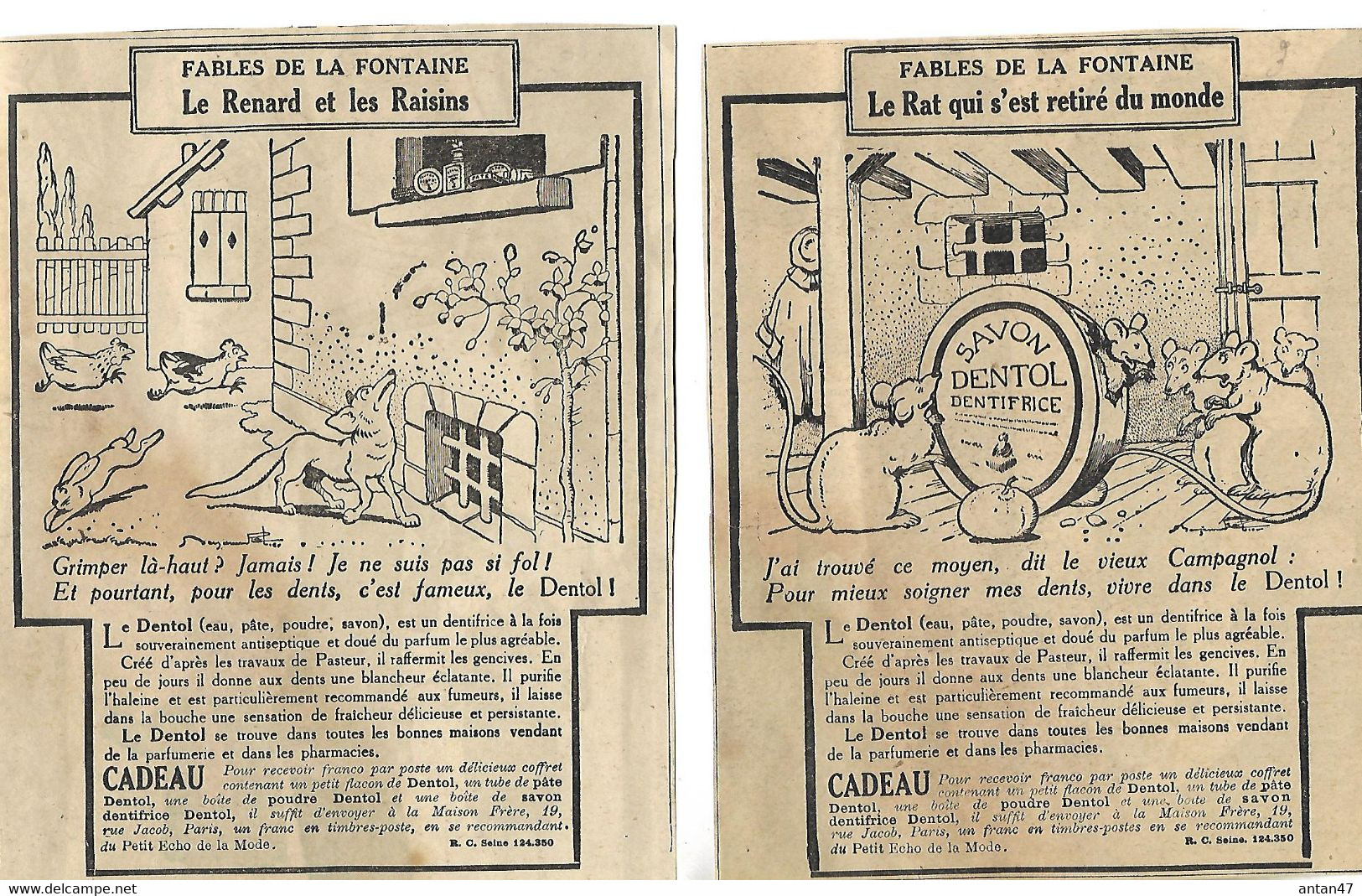 Humour / 15 Pub Coupures Journal / Fables De LA FONTAINE / DENTOL, LABARRAQUE, GUYOT Illustrateur B RABIER - Publicidad