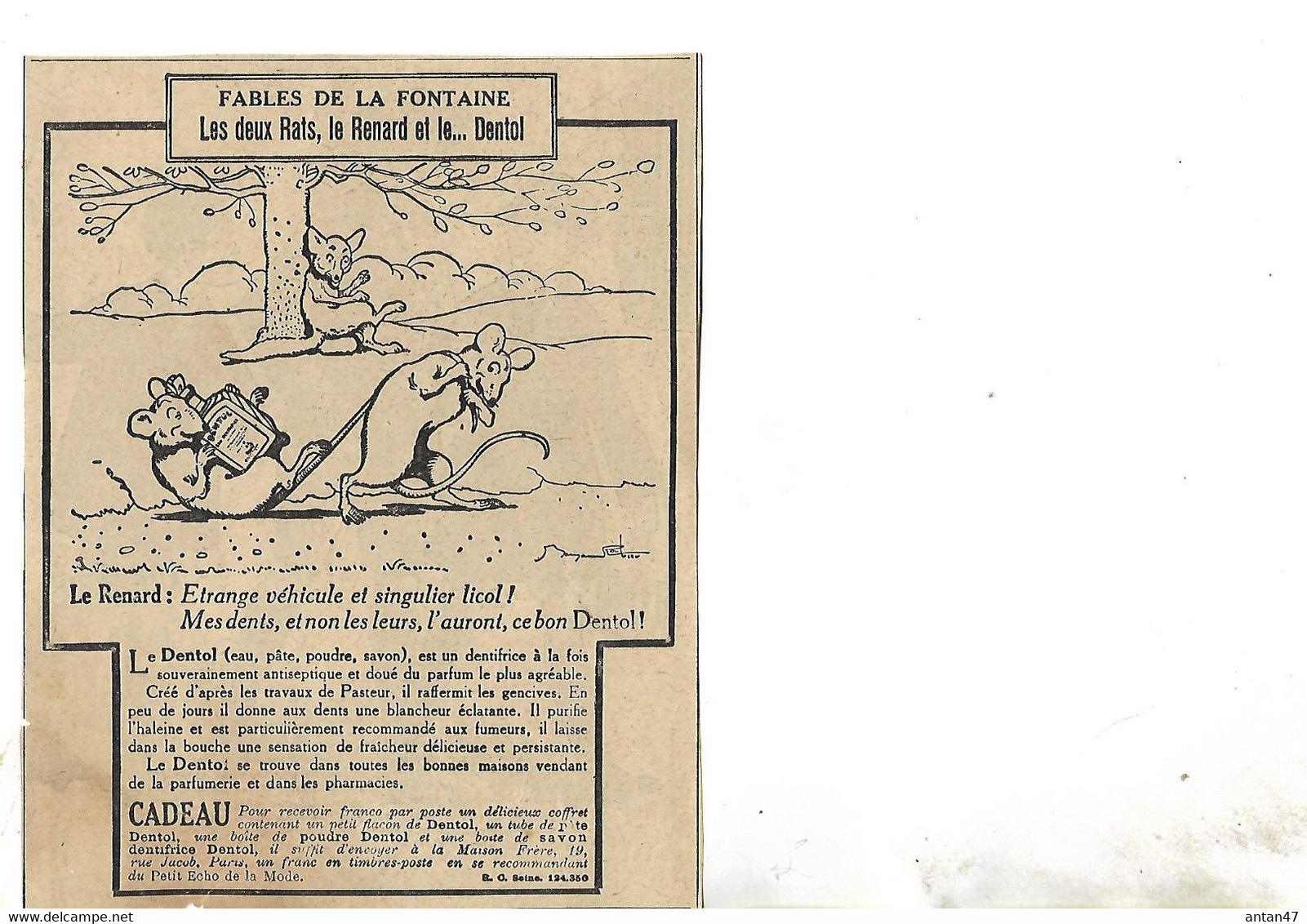 Humour / 15 pub coupures journal / Fables de LA FONTAINE / DENTOL, LABARRAQUE, GUYOT Illustrateur B RABIER