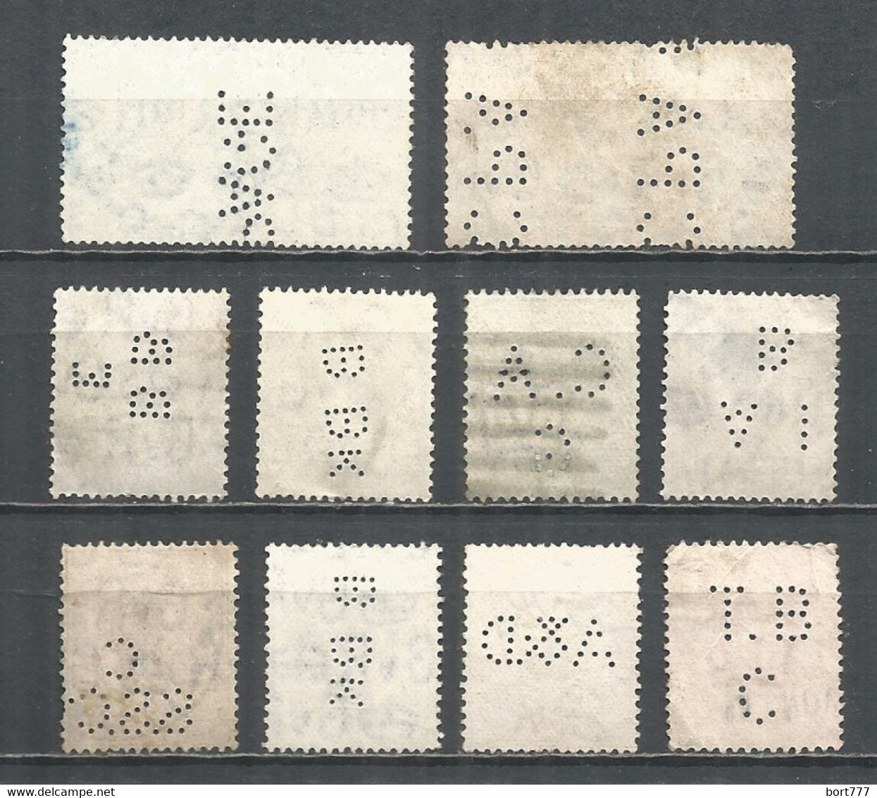 Perfins Great Britain , 10 Old Stamps - Perforés