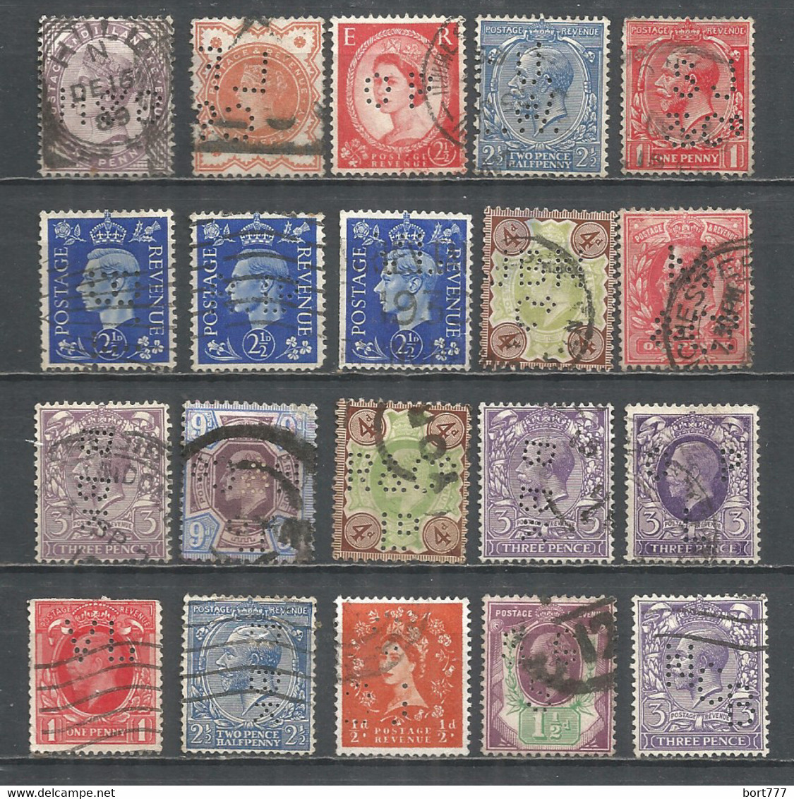 Perfins Great Britain , 20 Old Stamps - Perfin