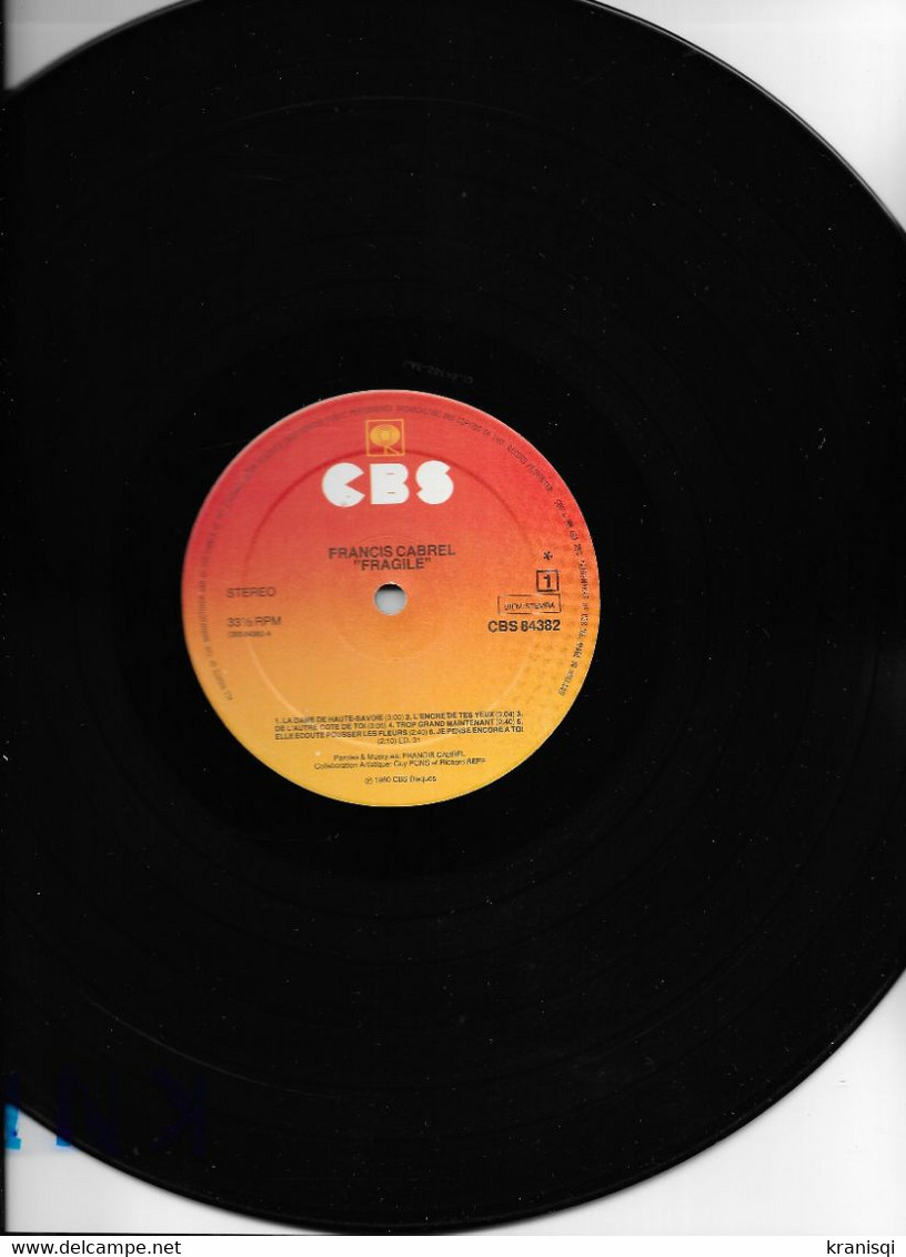 Vinyle  33 T    FRANCIS  CABREL ,,Fragile - Soul - R&B