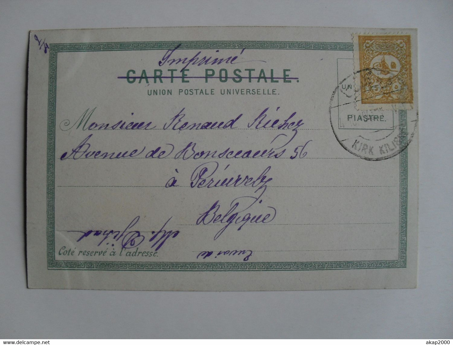 8381 Turkey Ottoman Period Kırkkilise Postmark Salut De Constantinople No 8745 - Covers & Documents