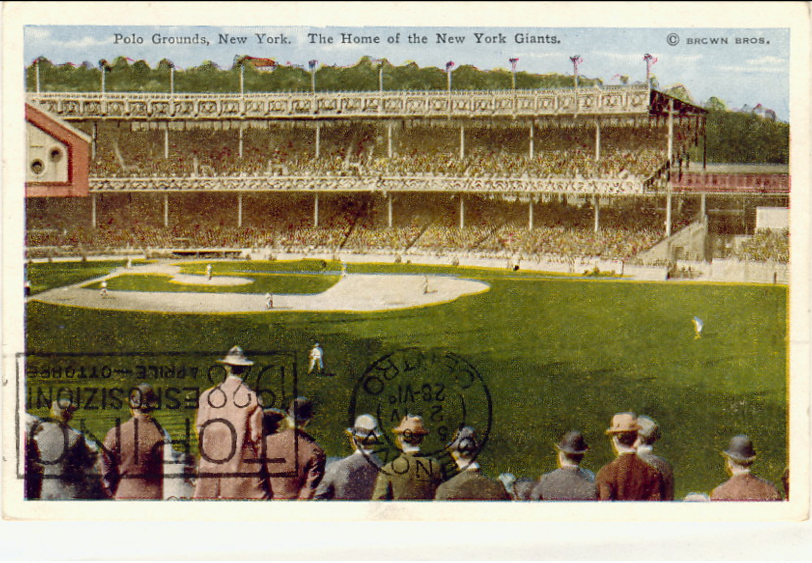 1928-Usa Cartolina Illustrata New York Polo Grounds Home Of New York Giants Diretta In Italia Affrancata 3c. Lincoln,in - Andere & Zonder Classificatie