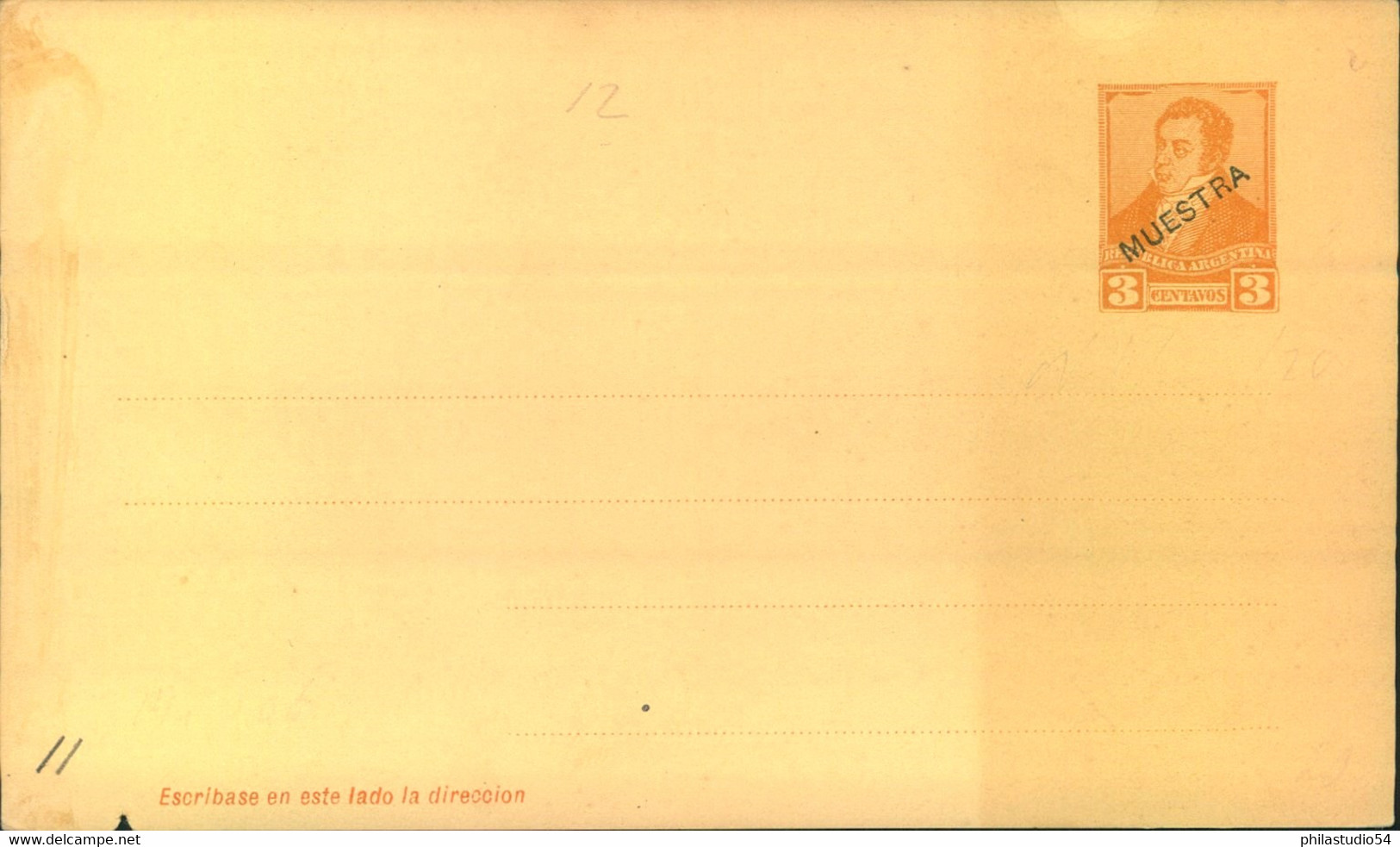 1892, Stationery Card 3 Centavos Orange Imprinted "MUESTRA" - Autres & Non Classés