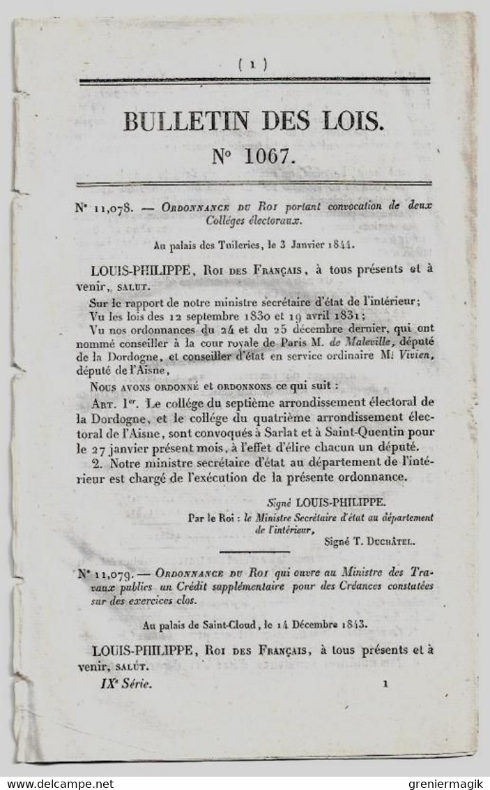 Bulletin Des Lois 1067 1844 Remplacement Des Poids De Vingt-cinq Kilogrammes/Reichshoffen-Niederbronn/Compiègne - Décrets & Lois