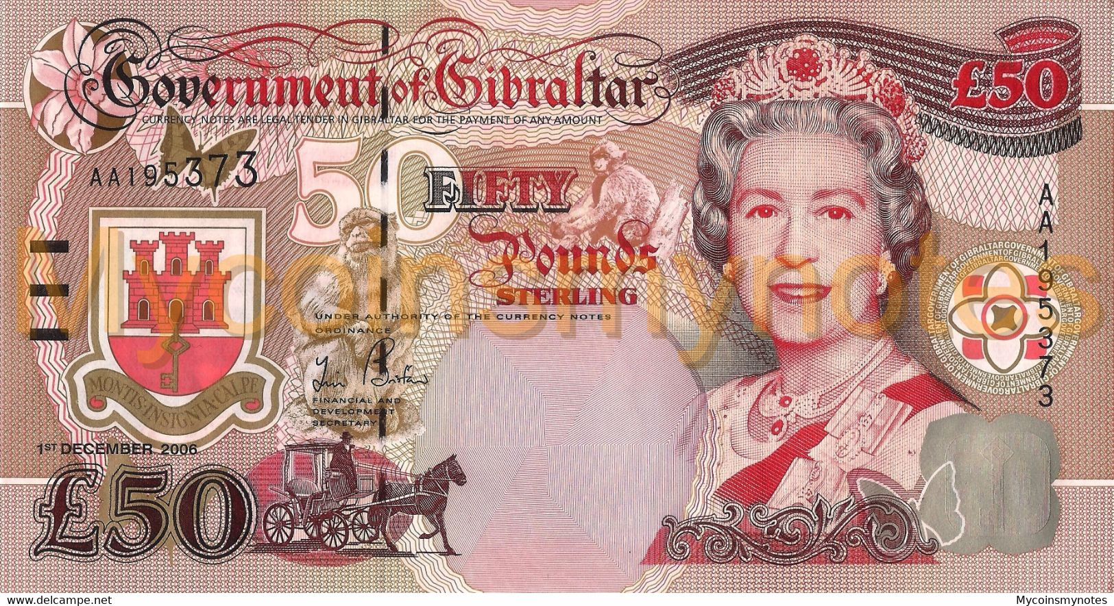 GIBRALTAR, £50 POUNDS, 2006, P34, Prefix AA, Q. Elizabeth II & W. Churchill, UNC - Gibraltar