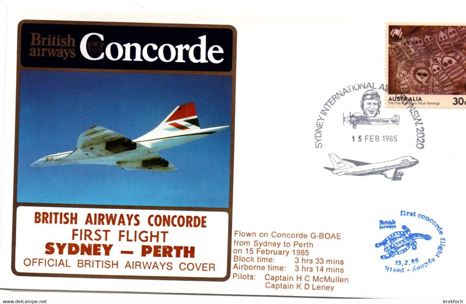 Concorde BA -  Sydney Perth 1985 - First Flight 1er Vol - Australia  - British Airways - Primi Voli