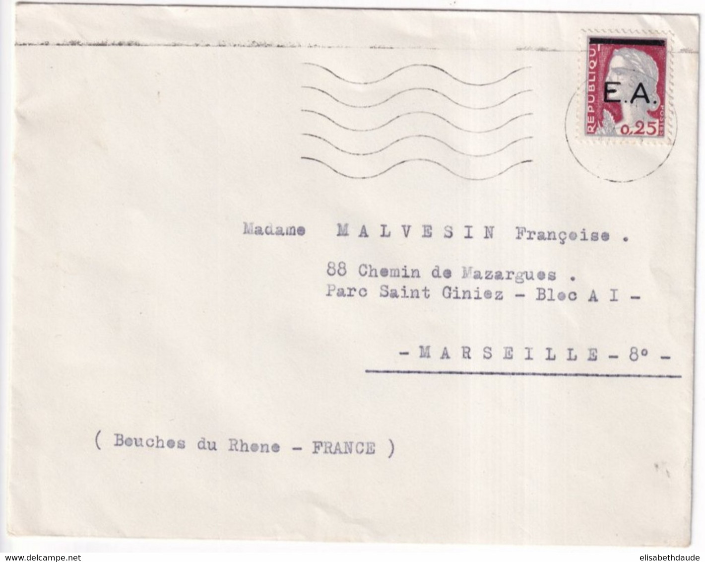 1962 - ETAT ALGERIEN / SURCHARGE "EA" - MARIANNE DE DECARIS - ENVELOPPE De TEBESSA ! => MARSEILLE - Algerien (1962-...)