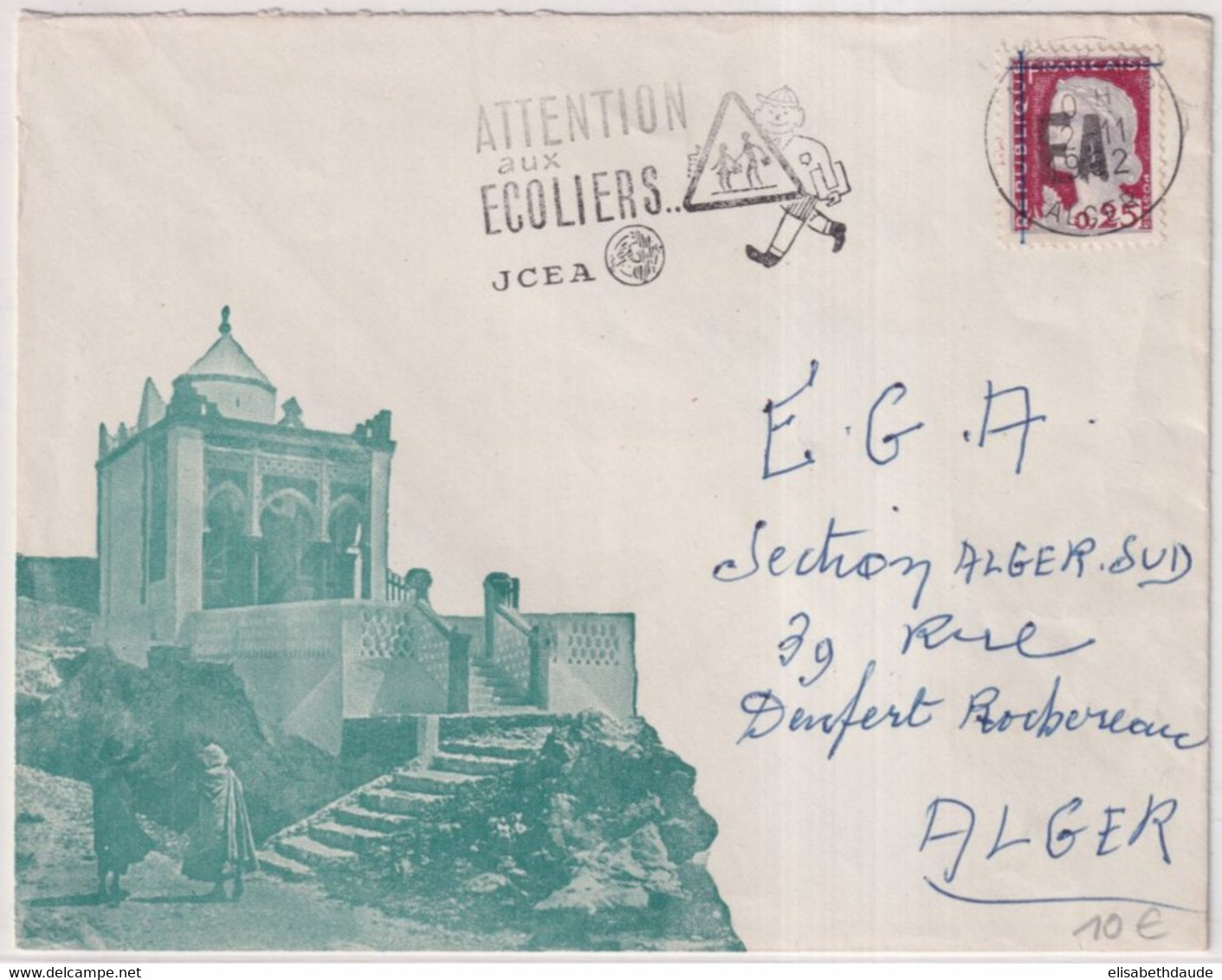 1962 - ETAT ALGERIEN / SURCHARGE "EA" - MARIANNE DE DECARIS - ENVELOPPE ILLUSTREE De ALGER - Algerien (1962-...)
