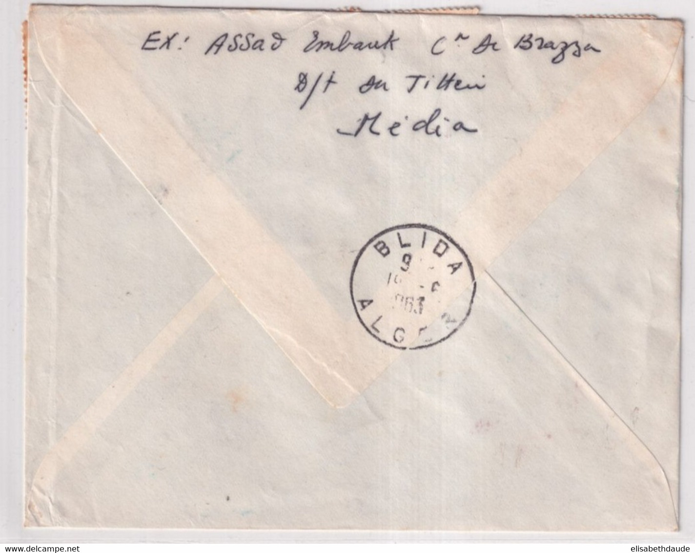 ALGERIE - 1963 - ENVELOPPE RECO De BRAZZA (MEDEA) - CACHET FRANCAIS HEXAGONAL De BUREAU De DISTRIBUTION ! - Algerien (1962-...)