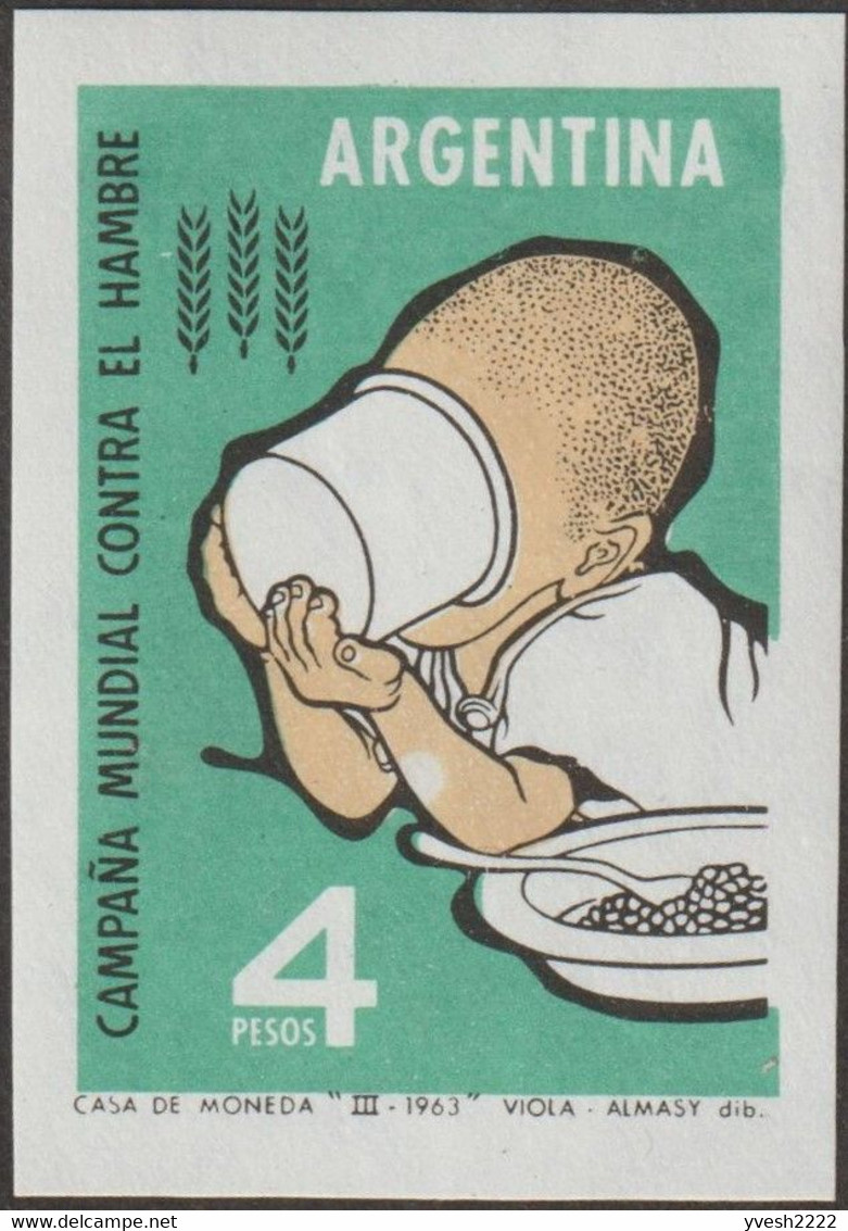 Argentine 1963 Y&T 668 Quatre Essais De Couleurs. Campagne Mondiale Contre La Faim. Enfant Buvant, Petits Pois - Against Starve