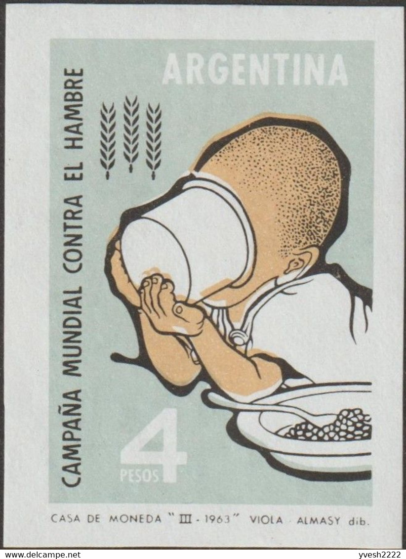 Argentine 1963 Y&T 668 Quatre Essais De Couleurs. Campagne Mondiale Contre La Faim. Enfant Buvant, Petits Pois - Tegen De Honger