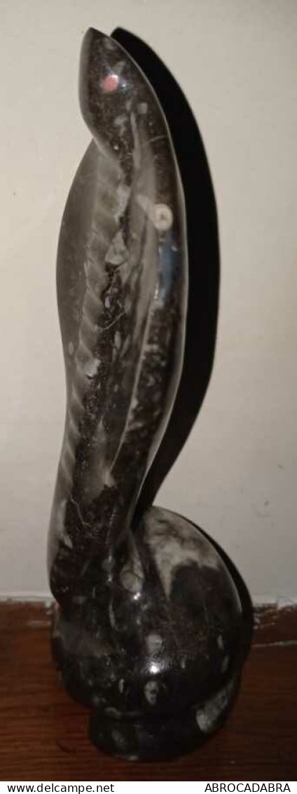 Superbe Sculpture Cobra Orthoceras Fossile Marbre Noir - Other & Unclassified