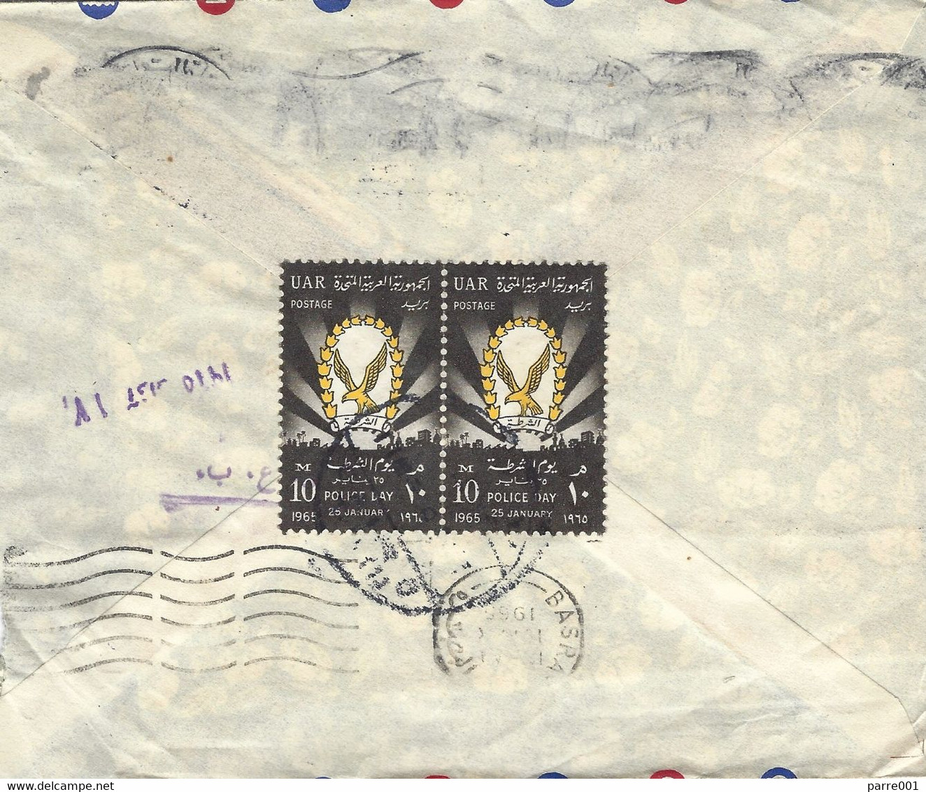 Egypt 1965 Cairo Police Day Eagle National Emblem Censored Cover To Iraq - Politie En Rijkswacht