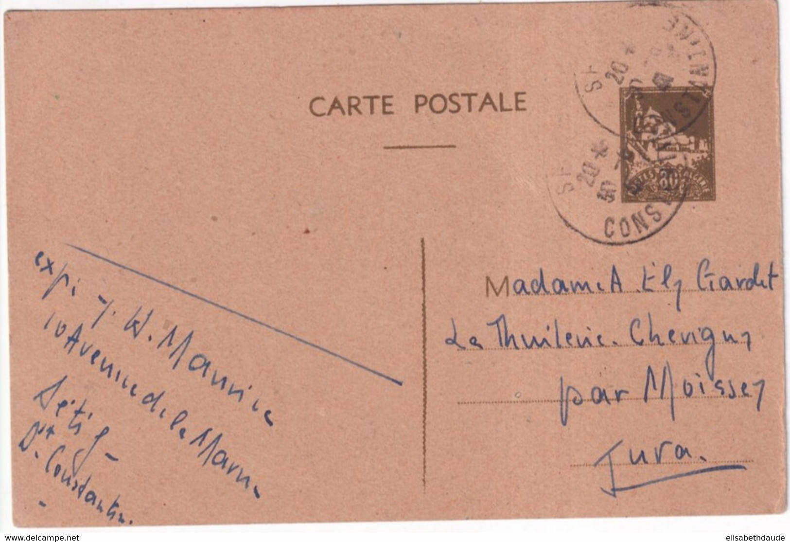 1941 - ALGERIE - CARTE ENTIER POSTAL De SETIF ACEP CP16 => MOISSEY (JURA) - Covers & Documents
