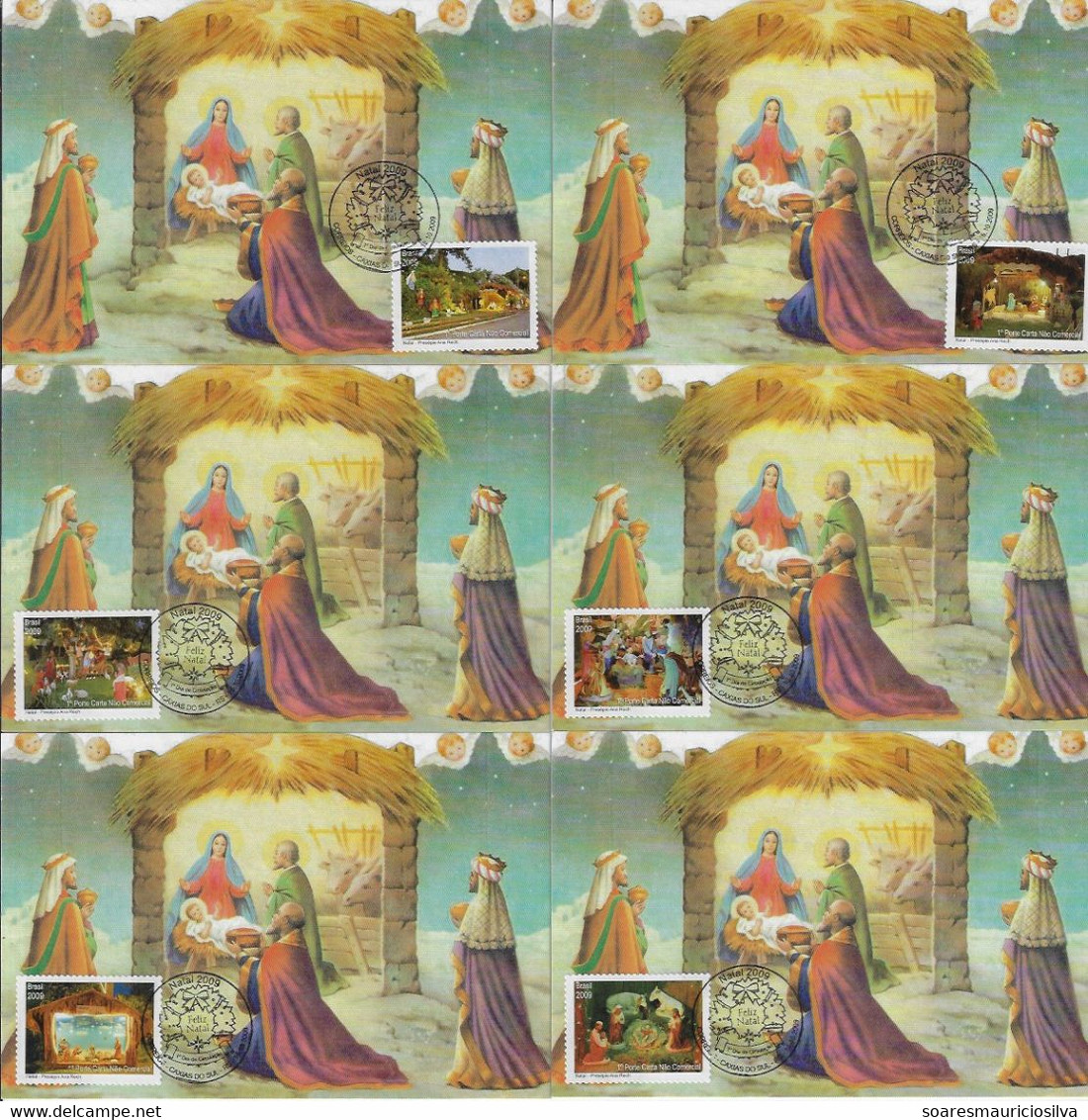 Brazil 2009 6 Different Maximum Card Stamp RHM-C-2911/2916 Christmas And Nativity Scenes By Ana Rech - Maximum Cards