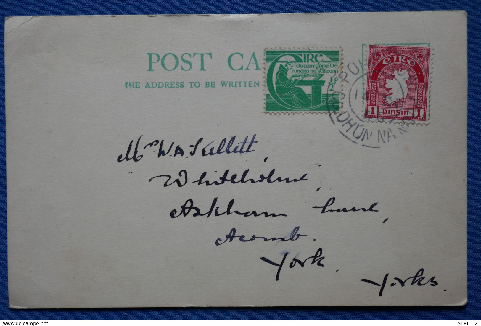 AA7 EIRE   BELLE CARTE  1946  POUR YORK GB  +  +AFFRANCHISSEMENT INTERESSANT - Briefe U. Dokumente