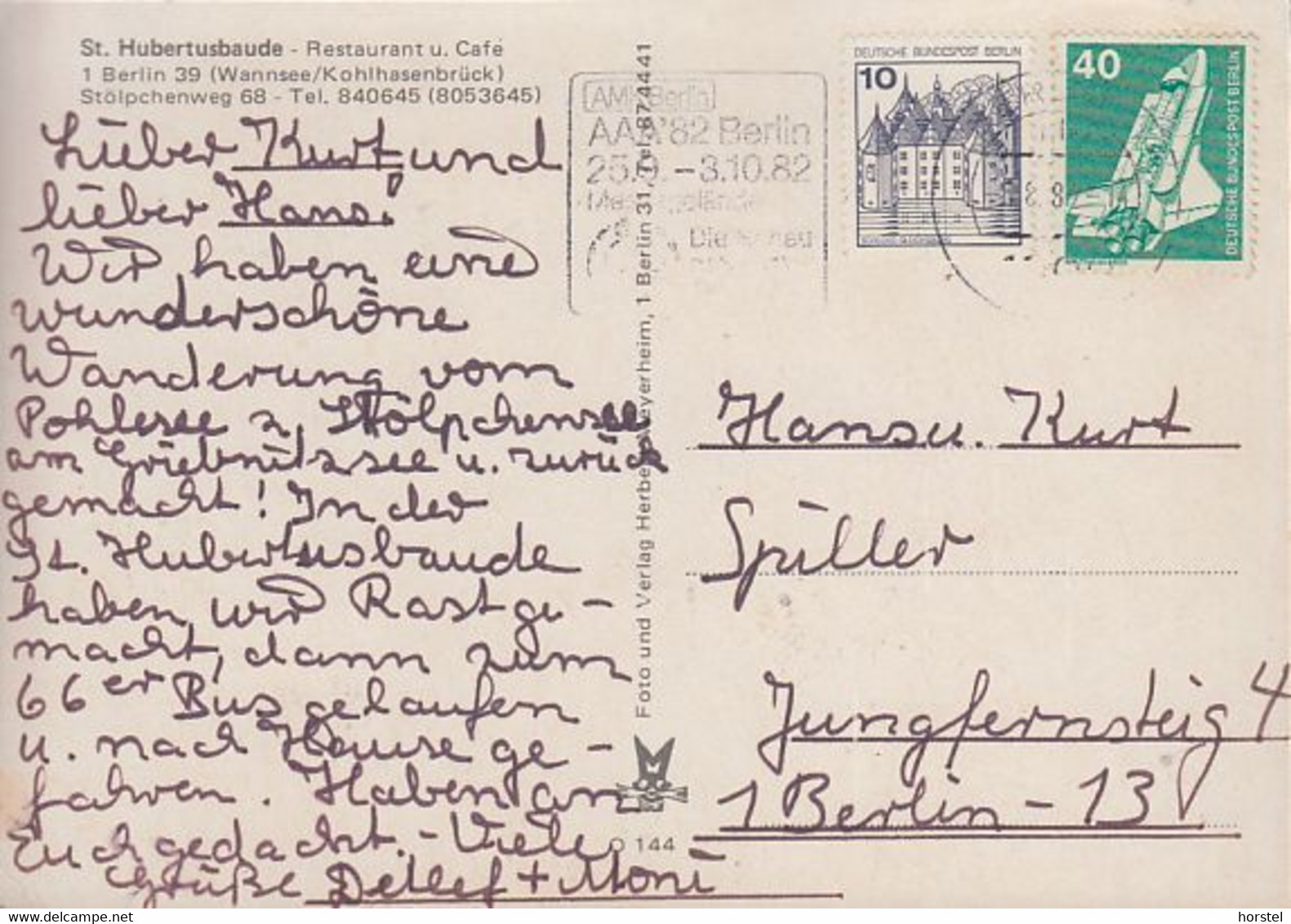 D-14109 Berlin - Kohlhasenbrück - Restaurant & Cafe - St.Hubertusbaude - Stölpchenweg - 2x Nice Stamps - Zehlendorf