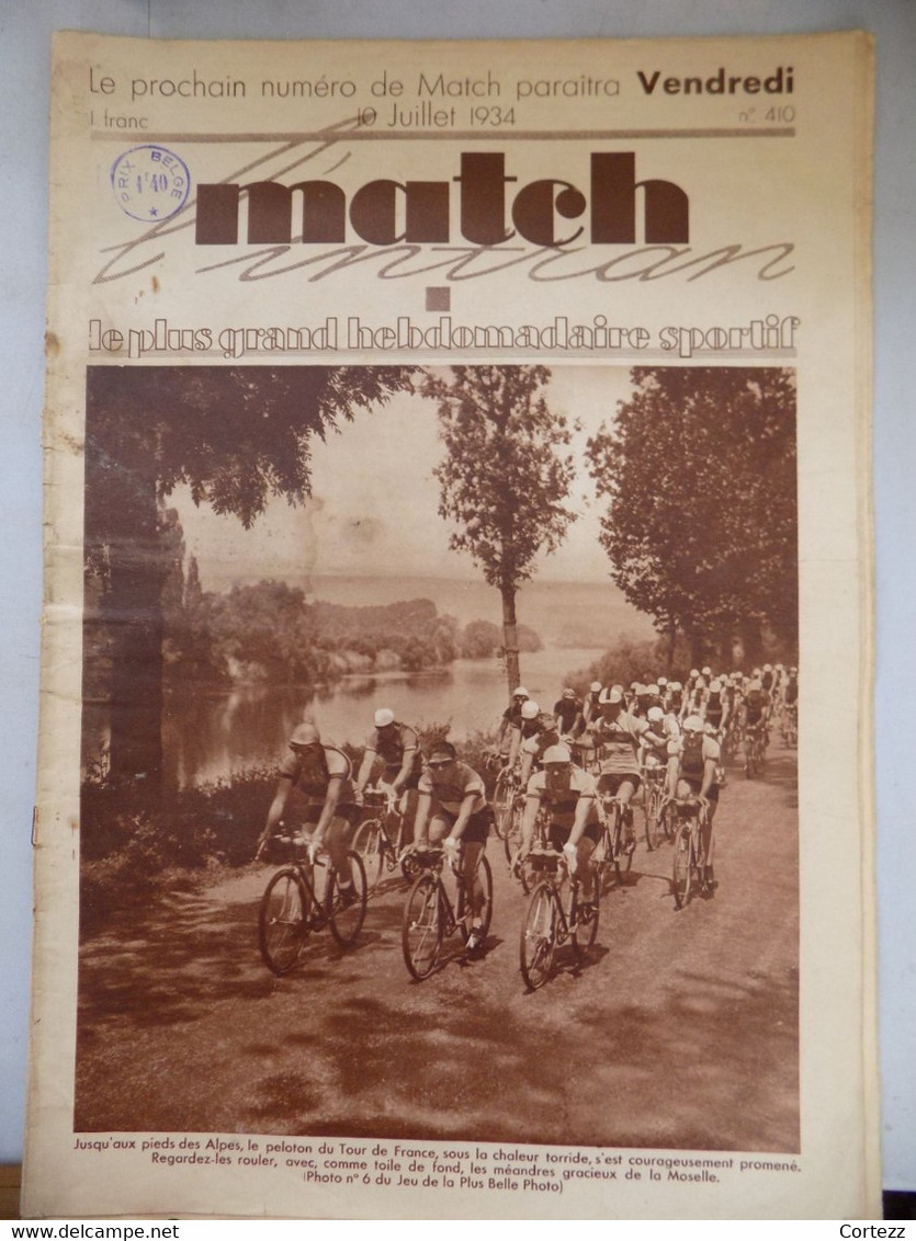 Match L'intran N° 410 Cyclisme Tour De France - Athlétisme Colombes - Pellos... - 1900 - 1949