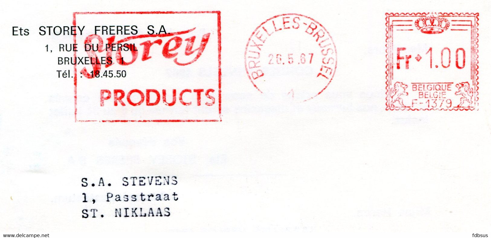 1967 Kaart STOREY PRODUCTS - Frères Bruxelles - Rode Stempe Fr * 1.00 F 1379 - 1960-79