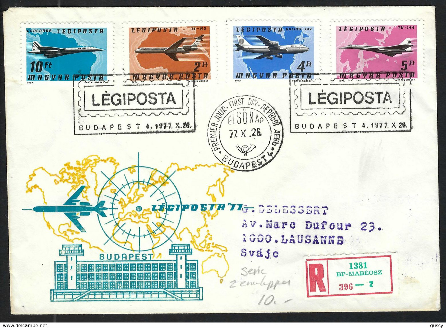 HONGRIE 1977: LSC Rec. Affr. De 21,00Ft De Budapest Pour La Suisse - Storia Postale