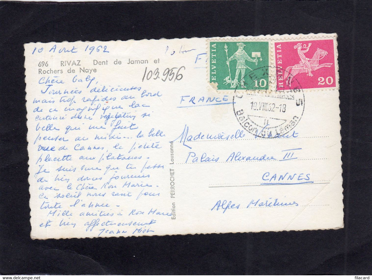 103956     Svizzera,    Rivaz,  Dent  De  Jaman Et  Rochers De Naye,  VG  1962 - Rivaz