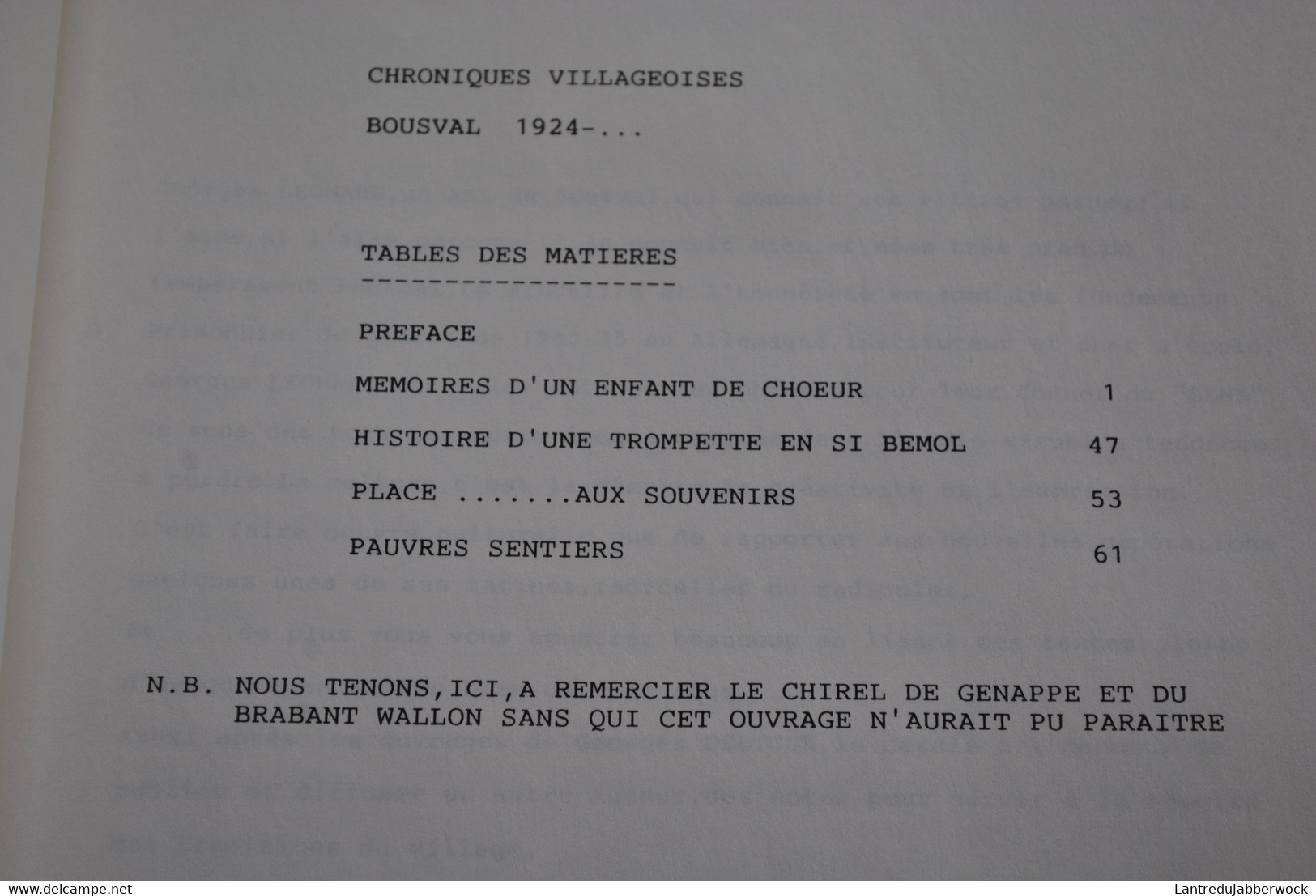 LEONARD Georges Chroniques Villageoises BOUSVAL 1924-… Mémoires D'un Enfant De Choeur Histoires Souvenirs Brabant Wallon - Belgique