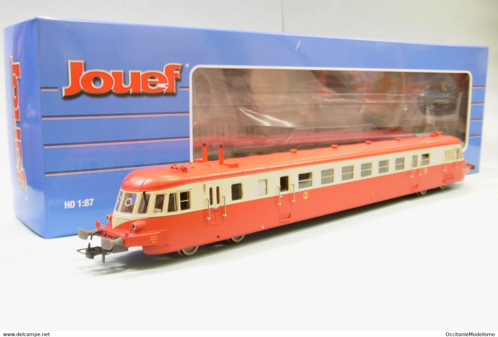 Jouef - Autorail ABJ2 X BDP 3411 Rouge/beige Toit Rouge SNCF ép. IV DCC Sound Réf. HJ2409S Neuf HO 1/87 - Locomotives