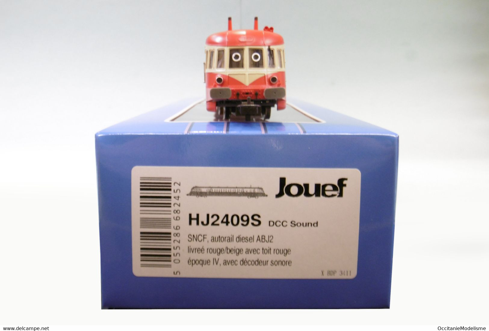 Jouef - Autorail ABJ2 X BDP 3411 Rouge/beige Toit Rouge SNCF ép. IV DCC Sound Réf. HJ2409S Neuf HO 1/87 - Locomotives