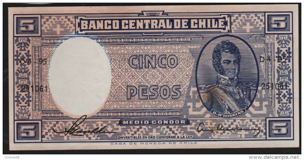 CHILE 5 Pesos (½ Condor) ND (1958-1959) Serie D4-95 - Chili