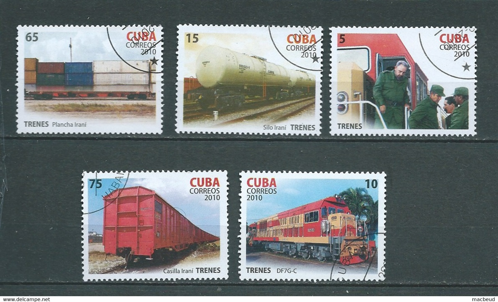 Cuba  - 5 Timbres Oblitérés  Année 2010 -  Trenes    AU 7810 - Gebruikt