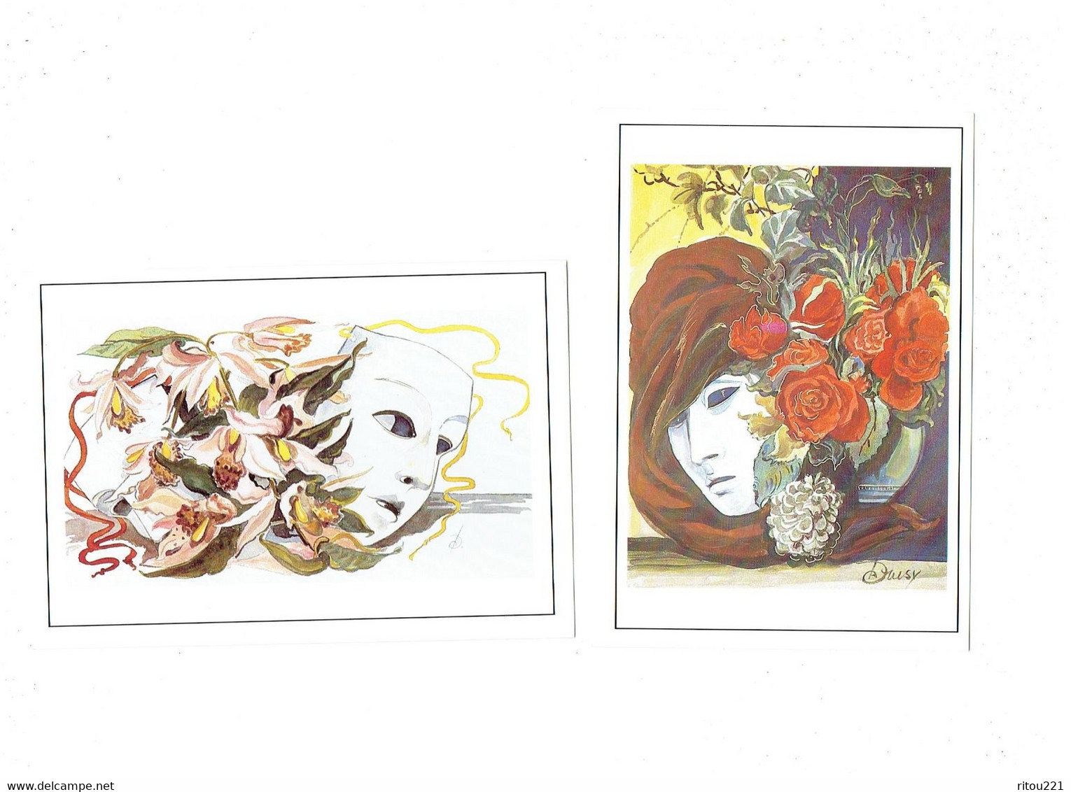 Lot 2 Cpm - Illustration DRUSY Artiste Peintre Tête Femme Masque Coiffure Fleurs Miroir - Piem